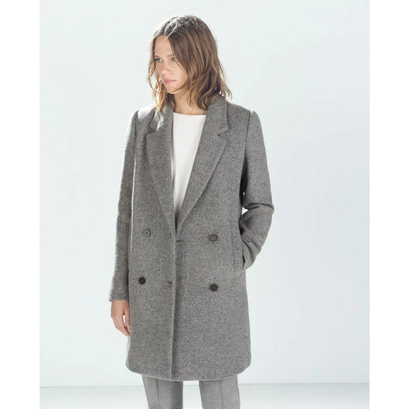 Zara TRF Outerwear Double-Breasted Mid-Length Overcoat Gray Women's Size Large - Picture 1 of 6